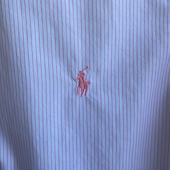 LN 🏇Ralph Lauren Dress Shirt  Slim Pinstripe Pink Pony - Picture 2 of 6